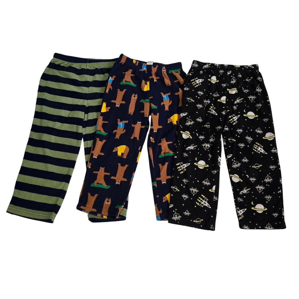 Carters Toddler Boys 4T Fleece Pajama Pants Lot of 3 Space Bears Stripes